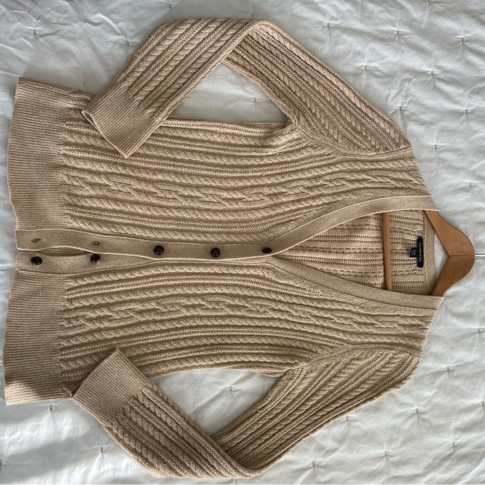 Lands End Cable Knit Grandpa Sweater S (6-8)